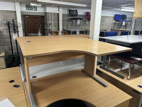 Used Crescent Desk, In Beech Finish - 1300mm Width x 1020mm Depth. 1 Right-Hand In Stock