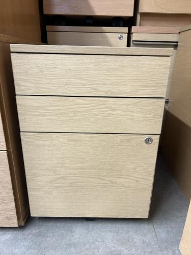 Used Mobile Pedestal, 3 Drawer, In Light Oak Finish. 2 In Stock