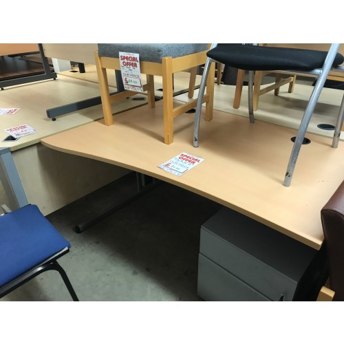 Wave Desk, Left-Hand, Finished In Beech. 1400mm Width x 1000-800mm Depth. 1 In Stock