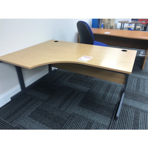 Crescent Desk, Left-Hand, Finished In Oak. 1600mm Width x 1200mm Depth. 1 In Stock