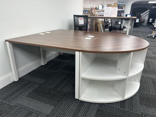Used Single Bench Desk & Open Quadrant Storage Unit, White Frame & Walnut Top - 2000mm Width x 800mm Depth. 5 In Stock