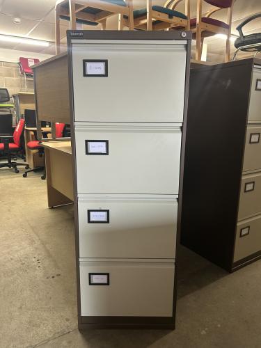 Used Filing Cabinet, 4 Drawer, In Coffee/Cream Finish. 7 In Stock