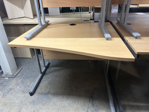 Used Wave Desk, In Beech Finish - 1000mm Width x 1000-800mm Depth. 1 Left & 1 Right-Hand In Stock