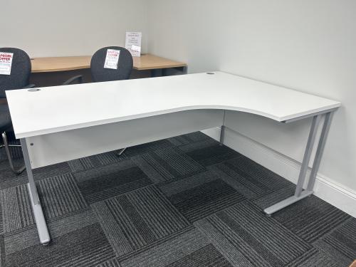 Used Crescent Desk, In White Finish - 1800mm Width x 1200mm Depth. 1 Right-Hand In Stock