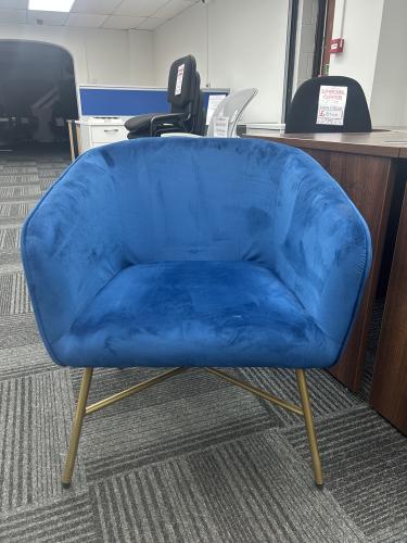 Used Reception/Visitor Chair, In Blue Velvet. 1 In Stock