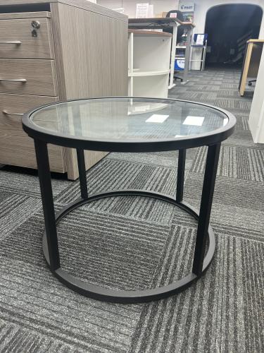 Used Coffee Table, With Glass Top & Black Frame, 560mm Diameter. 1 In Stock
