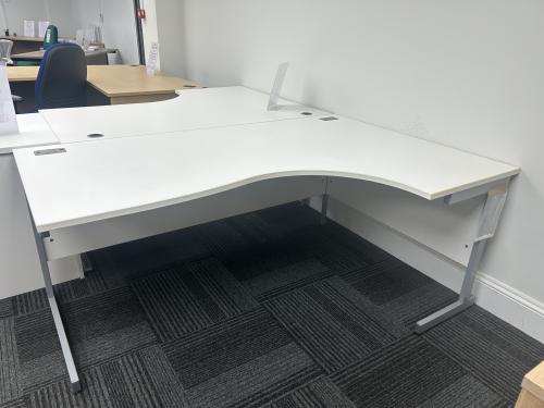 Used Crescent Desk, In White Finish - 1800mm Width x 1200mm Depth. 4 Left & 3 Right-Hands In Stock