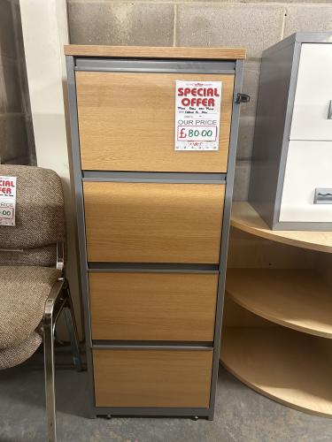 Used Filing Cabinet, 4 Drawer, In Oak Finish - 1 In Stock