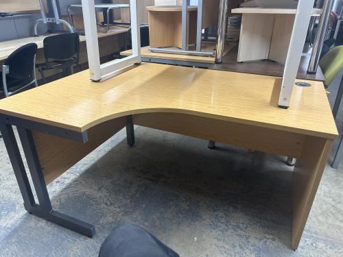 Used Crescent Desk, Left-Hand, In Oak Finish - 1600mm Width x 1200mm Depth. 1 In Stock
