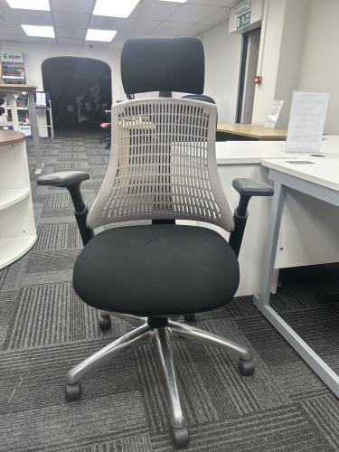Used Dynamic Flex Mesh Back Task Chair, With Adjustable Arms, Headrest & Chrome Base - Grey Back. 1 In Stock