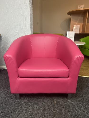 Used Tub Chair - Pink Faux Leather & Chrome Feet. 2 In Stock