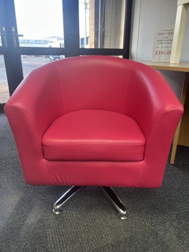 Used Tub Chair - Pink Faux Leather & Chrome Swivel Feet. 1 In Stock