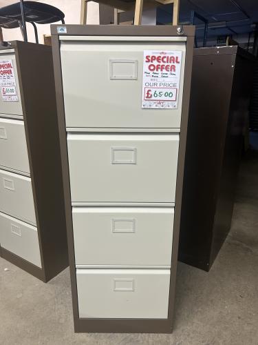Used Filing Cabinet, 4 Drawer - In Coffee/Cream Finish. 1 In Stock