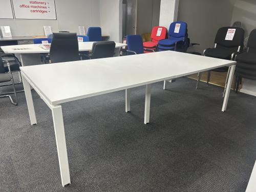 Used Meeting Table, On A Bench Frame, White Frame & White Tops - 2400mm Width x 1200mm Depth. 1 In Stock