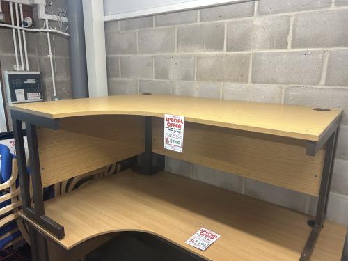 Used Crescent Desk, 1600mm Width x 1200mm Depth, Oak Finish - 1 Left-Hand In Stock
