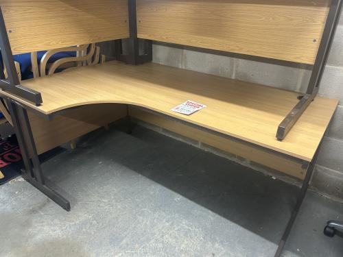 Used Crescent Desk, 1800mm Width x 1200mm Depth, Oak Finish - 1 Left & 1 Right-Hand In Stock