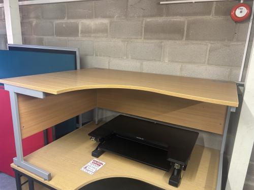 Used Crescent Desk, Left-Hand, In Oak Finish - 1600mm Width x 1200mm Depth. 1 In Stock