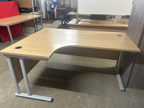 Used Crescent Desk, Left-Hand, In Light Oak Finish - 1600mm Width x 1200mm Depth. 1 In Stock