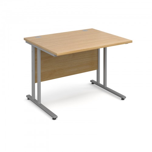 Maestro 25 SL Straight Desk - 1000mm x 800mm - Silver Cantilever Frame & Oak Top