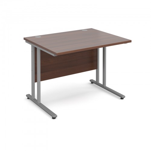 Maestro 25 SL Straight Desk - 1000mm x 800mm - Silver Cantilever Frame & Walnut Top