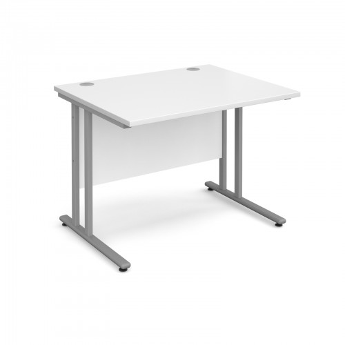 Maestro 25 SL Straight Desk - 1000mm x 800mm - Silver Cantilever Frame & White Top
