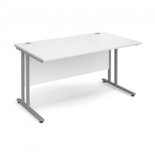 Maestro 25 SL Straight Desk - 1400mm x 800mm - Silver Cantilever Frame & White Top