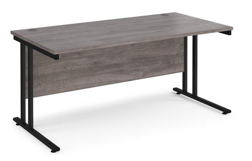 NEW - Rectangular Desks, In Grey Oak Finish & Black Cantilever Legs - 1600mm Width x 800mm Depth. 4 In Stock