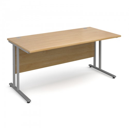 Maestro 25 SL Straight Desk - 1600mm x 800mm - Silver Cantilever Frame & Oak Top