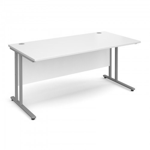 Maestro 25 SL Straight Desk - 1600mm x 800mm - Silver Cantilever Frame & White Top