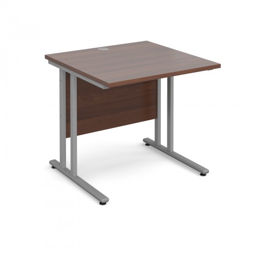 Maestro 25 SL Straight Desk - 800mm x 800mm - Silver Cantilever Frame & Walnut Top