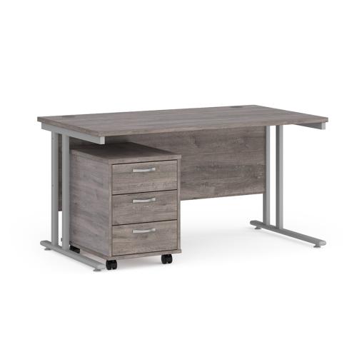AS NEW - Rectangular Desk & Mobile Pedestal, In Grey Oak Finish - 1400mm Width x 800mm Depth. 1 In Stock