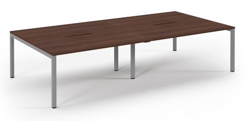 Used Bench Desking, Set Of 4 - 3200mm Width x 1600mm Depth - With Sliding Tops & Desk Top Screens - In Light Walnut Finish. 1 Set In Stock