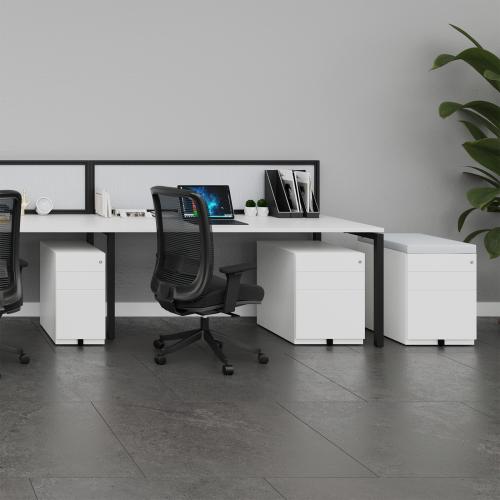 Steel 3 drawer wide mobile pedestal - silver