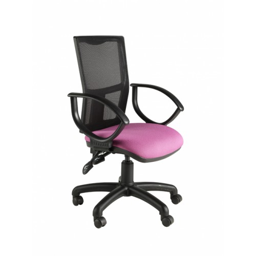 Mesh Back Operator Chair, With Fixed Loop Arms. Vast Range Of Colour Fabrics Available