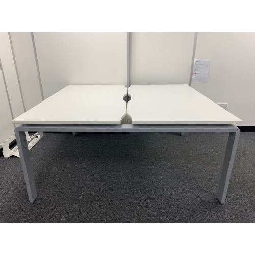 Set Of Two Back-To-Back Bench Desking & Mobile Pedestals, White Finish. 1400mm Width x 800mm Depth (Each Desk). 4 Sets In Stock
