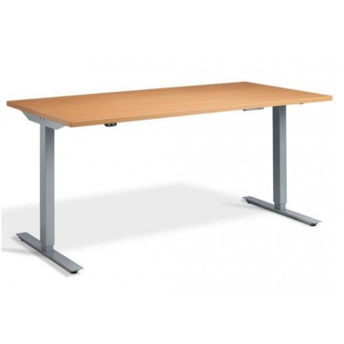 Lavoro Edge Height Adjustable Desk 1200mm X 700mm Silver Frame Beech Top