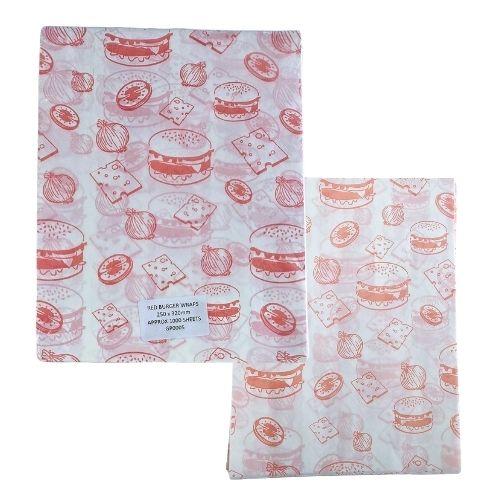 Greaseproof Paper Printed Red Burger Wraps 250x320mm Pack 1000