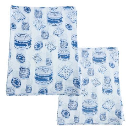 Greaseproof Paper Printed Blue Burger Wraps 250x320mm Pack 1000