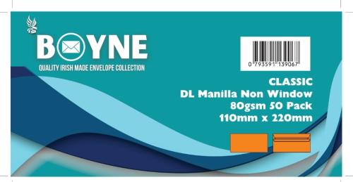 Trimfold Envelopes Boyne DL 110x220mm 80gsm Manilla Non Window Wallet Retail Pack (20 x 50's) Self Seal - Sold as Box of 1000