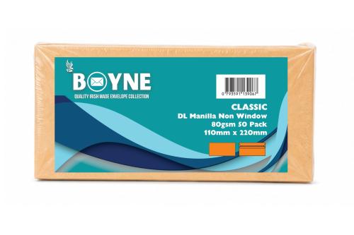 Trimfold Envelopes Boyne DL 110x220mm 80gsm Manilla Non Window Wallet Retail Pack (20 x 50's) Self Seal - Sold as Box of 1000