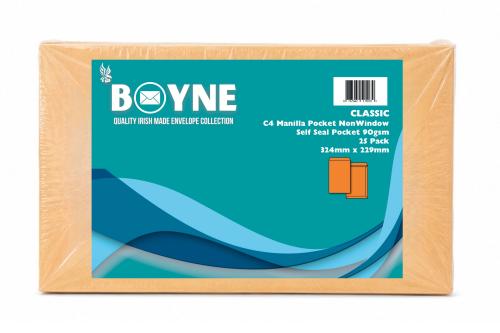 Trimfold Envelopes Boyne C4 324x229mm 90gsm Manilla Non Window Pocket Retail Pack (10 x 25's) Self Seal - Sold as Box of 250