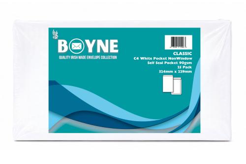 Trimfold Envelopes Boyne C4 324x229mm 90gsm White Pocket Non Window Retail Pack (10 x 25's) Self Seal - Sold as Box of 250