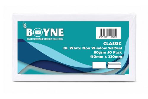 Trimfold Envelopes Boyne DL 110x220mm 80gsm White Non Window Wallet Retail Pack (20 x 50's) Self Seal - Sold as Box of 1000