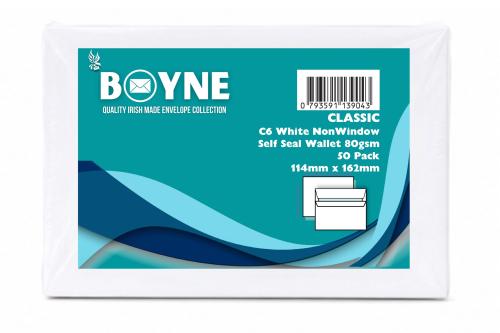 Trimfold Envelopes Boyne C6 114x162mm 80gsm White Wallet Retail Pack (20 x 50's) Self Seal - Sold as Box of 1000