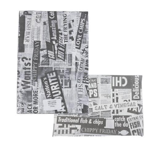 Printed Newspaper 'Chippy Friday' Tray Liner/Food Wrap 375x245mm