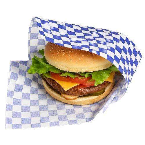Gingham Blue Printed 2-Open Sided Burger Bag 175x162mm Pack 1000