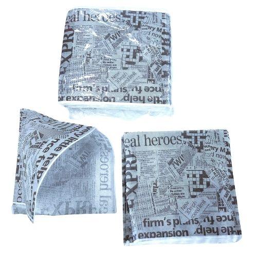 White Newspaper Printed 2-Open Sided Burger Bag 172x162mm