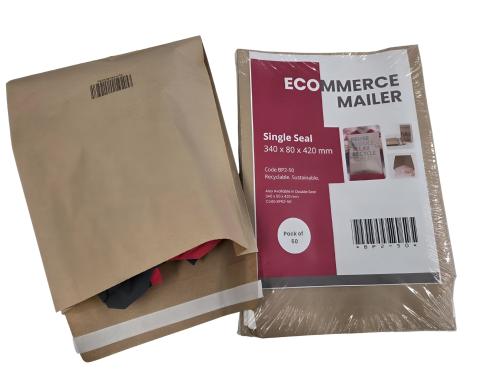 Single Peel & Seal Ecommerce Mailers 50 Pack 340 x 80 x 420mm Manila 90gsm