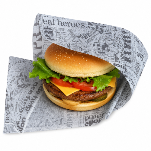 White Newspaper Printed 2-Open Sided Burger Bag 172x162mm