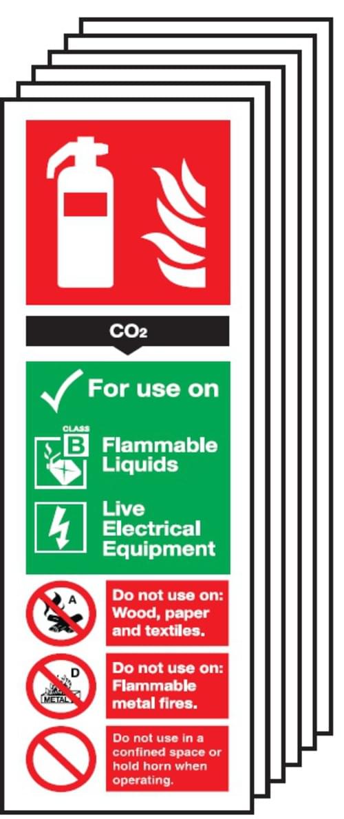 300 x 100mm CO2 Fire Extinguisher Sign- Rigid Pk of 6